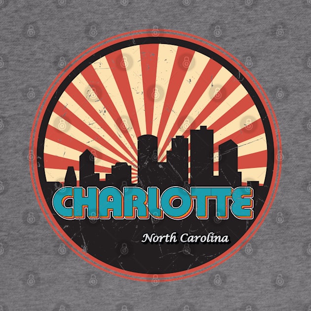 Vintage Retro Charlotte North Carolina NC State Skyline by kalponik